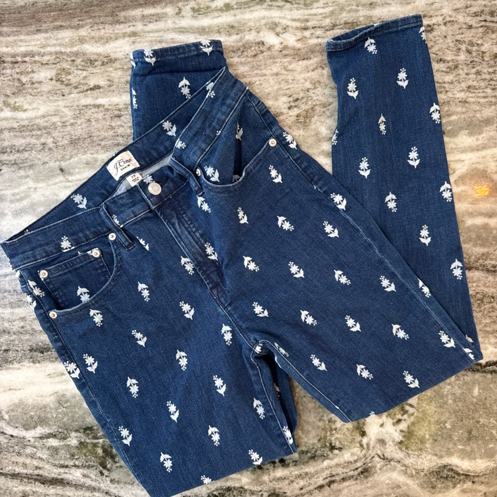 J.Crew Dark Blue Floral Women's Skinny Jeans 9" High-Rise Toothpick Jean Size 29